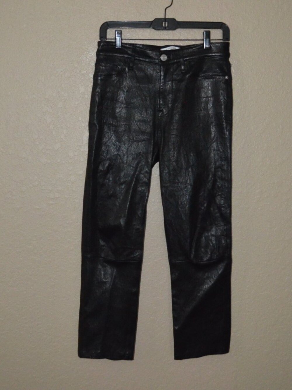 Sz 27 FRAME Black Leather Straight Leg Pants Jeans